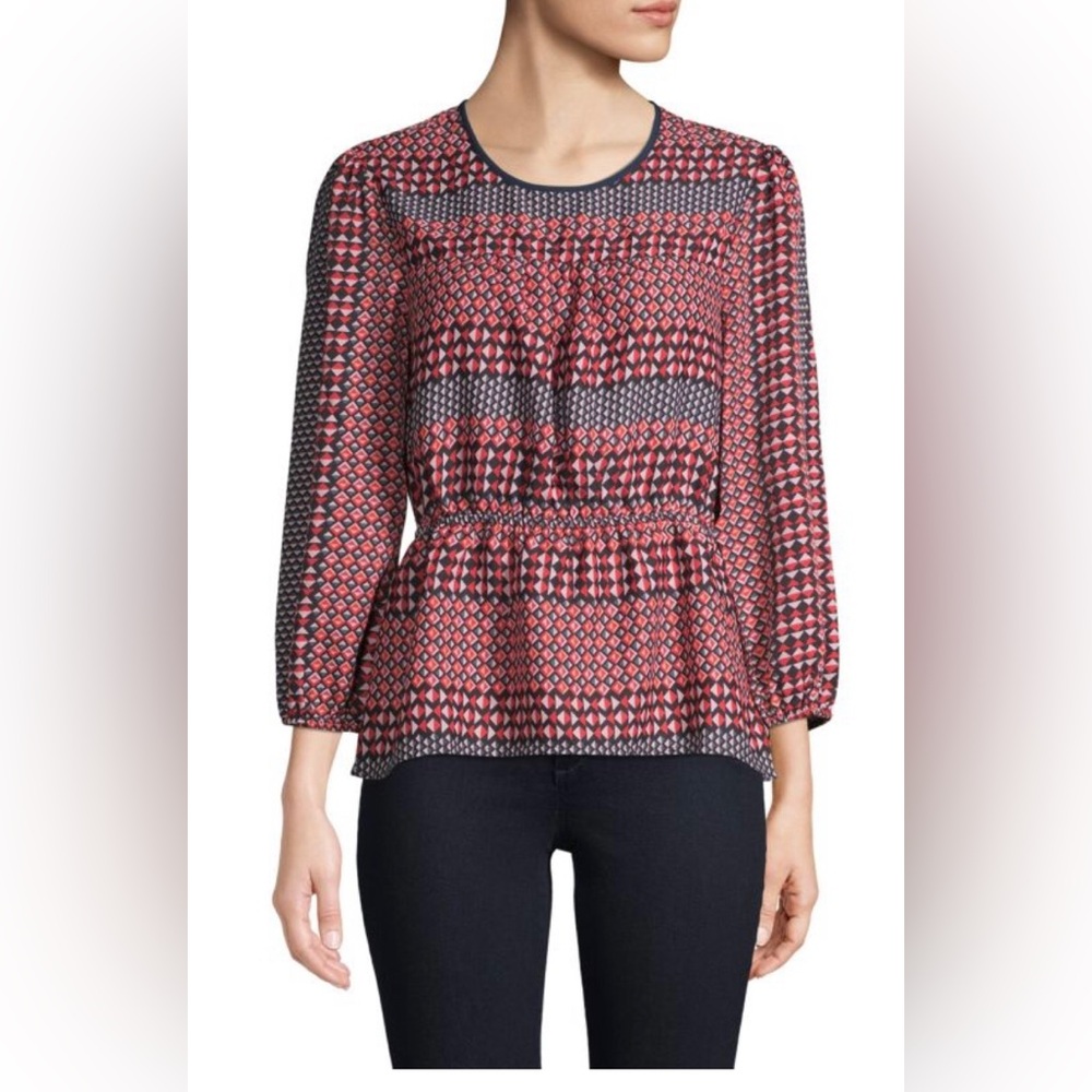 BCBGMAXAZRIA
Geometric-Print Balloon-Sleeve Top